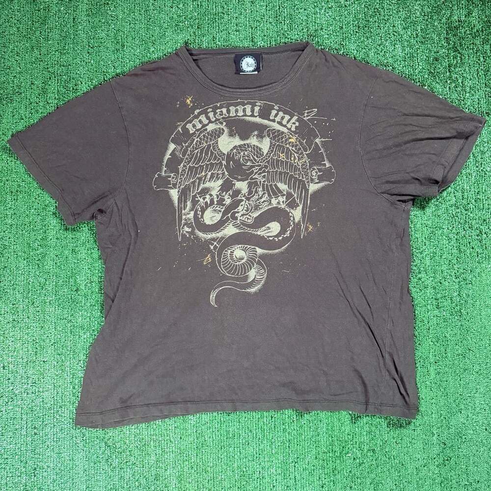 Miami Ink Reptile Graphic T-Shirt Size XL Black Cotton Y2K